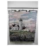 Wolf Family Tapestry Throw - Two-Sided with Lighthouse Scene (Fringed Edges)