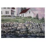 Wolf Family Tapestry Throw - Two-Sided with Lighthouse Scene (Fringed Edges)