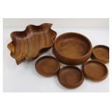 Leaf-Shaped Teak Wood Bowl 16 in & 9 in Round Bowl & 5-inch Bowls - Made in Thailand