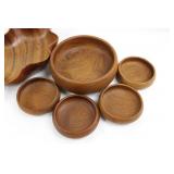 Leaf-Shaped Teak Wood Bowl 16 in & 9 in Round Bowl & 5-inch Bowls - Made in Thailand