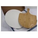 Kwik Trip Pizza Stone & Paddle - 13in Stone, 13in Bamboo Paddle