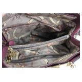 Burgundy Pebbled Leather Satchel Bag - Gold V-Hardware, Braided Handles