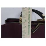 Burgundy Pebbled Leather Satchel Bag - Gold V-Hardware, Braided Handles