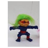 Three Troll Action Figures with Neon Hair - Blue Outfit, Pink Hair, Yellow Arm
