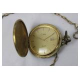 Colibri Quartz Pocket Watch - Hunter-case, Gold Tone with Chain