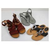 3-Pair Women's Sandals Lot - Size 7 (Liz Claiborne, Red Suede, Gray Metallic)