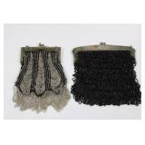 Beaded Fringe Clutch Pair - Silver Gray & Black with Ornate Metal Frames