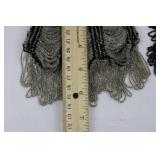 Beaded Fringe Clutch Pair - Silver Gray & Black with Ornate Metal Frames