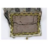 Beaded Fringe Clutch Pair - Silver Gray & Black with Ornate Metal Frames