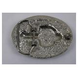 Native American Chief Motif Collection (Lot of 4) - Bronze Bust, Belt Buckle, Copper Pendant & Glass Eagle Dish