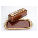 Brown Glaze Stoneware 3-Piece Set: Bulb Vase, Tall Mug & Lidded Butter Dish