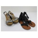 Rampage Malibu Sandals (Lot of 2) - Grey Cork Wedge & Black Strappy Gladiator - Women