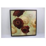 Framed Rose Bouquet Painting - Red & Ivory Roses in Vase 30.5' x 30.5'