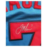 Joe Mauer Autographed Twins Jersey, Certified Authenticity by Beckett Authentication Service, Stitched Numbers and Letters, Baby Blue Color