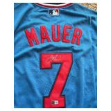 Joe Mauer Autographed Twins Jersey, Certified Authenticity by Beckett Authentication Service, Stitched Numbers and Letters, Baby Blue Color