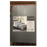 Madison Park King Comforter 8-Piece Set, One Comforter Two Shams Two Euro Shams, One Bed Skirt, Two Decorative Pillows Navy and White Pattern - in Original Package