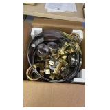 Circular Chafing Dish Set, Four Chafing Stands and Holders, Heat Source Holders Included, Assembly Required, All Parts Appear to be In the Box Silver Color With Gold Colored Accents