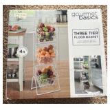 Three tier floor basket, 4 feet high solid steel stand three baskets 11 x 11 x 8 basket size Retail $190