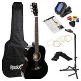 RockJam Full-Sized Acoustic Guitar Kit (Black) Great for Beginners