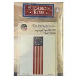 Elizabeth Ross Heritage Series USA Pulldown flag, featuring sewn stripes, embroidered stars, and brass grommets. 20”Lx8”W