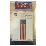 Elizabeth Ross Heritage Series USA Pulldown flag, featuring sewn stripes, embroidered stars, and brass grommets. 20”Lx8”W