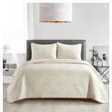 Full/Queen | Stratford Park 3 Piece Quilt Set, Gold, Microfiber Double Pinsonic Quilting, Bed Size Queen, All Season Bedding Coverlet Set, Lightweight | 90x90 | 1 Quilt 2 standard shams | Retail $170