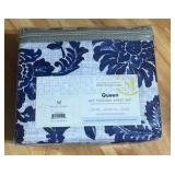 Queen | 4pc Tuscany Sheet Set | 1800 thread count | 1 flat sheet 1 fitted sheet 2 pillowcases | floral print blue and grey