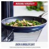 Blue Diamond 12" Nonstick Frying Pan with Lid, Diamond Infused PFAS & PTFE-Free Ceramic Skillet, Dishwasher & Oven Safe, Stay Cool Handle, Durable Non Toxic Metal Utensil Safe, Glass Lid, Blue