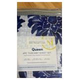 Queen | 4pc Tuscany Sheet Set | 1800 thread count | 1 flat sheet 1 fitted sheet 2 pillowcases | floral print blue and grey