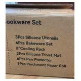 31-Piece Nonstick Cookware Set Kikcoin - Pans, Lids, Steamer, Grill Pan, Silicone Utensils, 6-Piece Bakeware, Cooling Rack, Pan Protectors