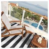 Plastic Straw Outdoor Waterproof Patio and Deck Rug, Foldable, Reversible, Great for Camping, RV, Deck, Porch, Picnic, Beach, Balcony, Black and White Stripes Design