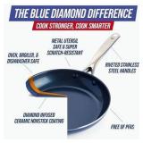 Blue Diamond 12" Nonstick Frying Pan with Lid, Diamond Infused PFAS & PTFE-Free Ceramic Skillet, Dishwasher & Oven Safe, Stay Cool Handle, Durable Non Toxic Metal Utensil Safe, Glass Lid, Blue