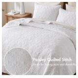 Madison Park Quebec Reversible Quilt Set Damask Design, Double Sided Stitching All Season, Lightweight Bedspread Bedding Set, Matching Sham, White, Full(96"x110") 3 Piece Set