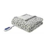 Beautyrest Marselle Heated Automatic Shut Off Washable Midweight Throw Leopard Print