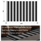 Plastic Straw Outdoor Waterproof Patio and Deck Rug, Foldable, Reversible, Great for Camping, RV, Deck, Porch, Picnic, Beach, Balcony, Black and White Stripes Design
