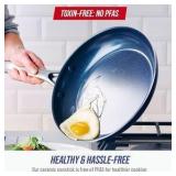 Blue Diamond 12" Nonstick Frying Pan with Lid, Diamond Infused PFAS & PTFE-Free Ceramic Skillet, Dishwasher & Oven Safe, Stay Cool Handle, Durable Non Toxic Metal Utensil Safe, Glass Lid, Blue