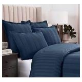 Fieldcrest king-cal king classic stripe 3 piece comforter set. Retail $250 Navy