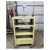 Steel 3 Shelf Utility Rolling Cart w/ Lipped Shelves Swivel Casters Built In Power Strip Mounted Bracket Heavy Duty Organizer Perfect For Office School Workshop Garage Tools Equipment Storage Printer 
