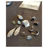 Sterling Silver Turquoise Inlay Earrings - Feather, Shell & Crescent Styles (925)