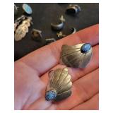 Sterling Silver Turquoise Inlay Earrings - Feather, Shell & Crescent Styles (925)