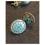 Sterling Silver Turquoise Inlay Earrings - Feather, Shell & Crescent Styles (925)