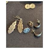 Sterling Silver Turquoise Inlay Earrings - Feather, Shell & Crescent Styles (925)