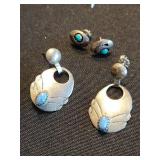 Southwestern Sterling Silver Turquoise Jewelry Set - Earrings, Pendants & Charms