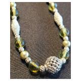 Silver Light-Green Beaded Necklace