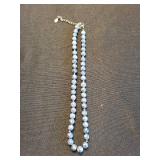 Blue Stone Beaded Necklace - Marbled Blue Beads on Silver Chain, Adjustable Extender