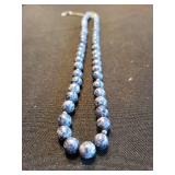 Blue Stone Beaded Necklace - Marbled Blue Beads on Silver Chain, Adjustable Extender