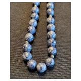 Blue Stone Beaded Necklace - Marbled Blue Beads on Silver Chain, Adjustable Extender