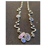 Silver-Tone Wavy-Link Necklace with Multicolor Disc Charms