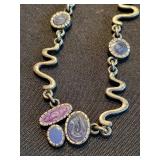 Silver-Tone Wavy-Link Necklace with Multicolor Disc Charms