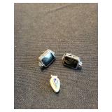 Vintage Silver Filigree Square Onyx - Pair with Blue-Enamel M Crest Shield Charm
